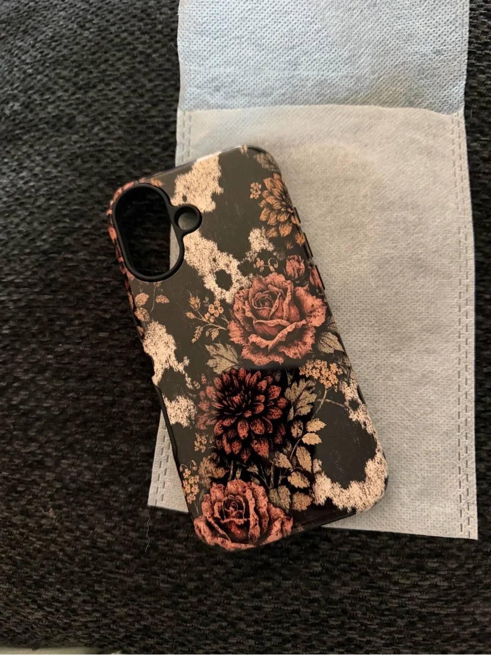 Floral Black Phone Case with Pink Rose Accents